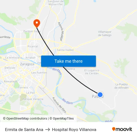 Ermita de Santa Ana to Hospital Royo Villanova map