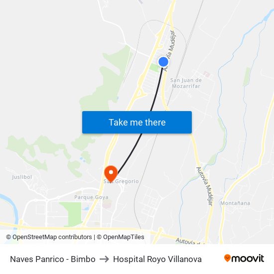 Naves Panrico - Bimbo to Hospital Royo Villanova map