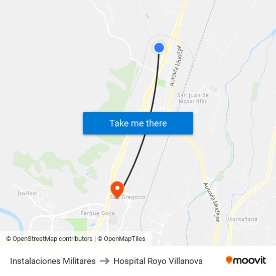 Instalaciones Militares to Hospital Royo Villanova map