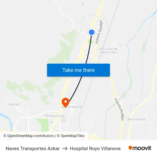 Naves Transportes Azkar to Hospital Royo Villanova map