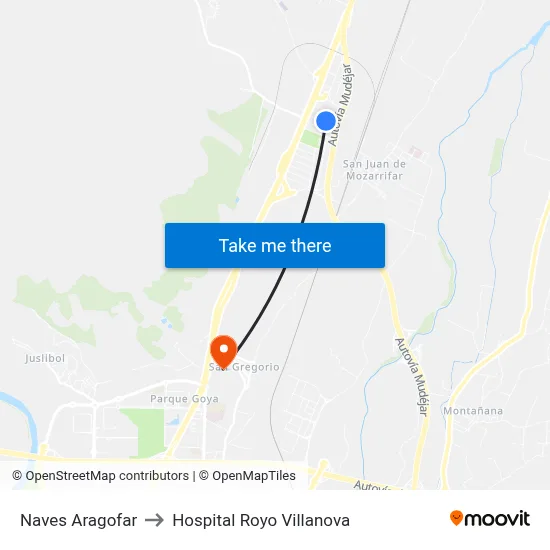 Naves Aragofar to Hospital Royo Villanova map