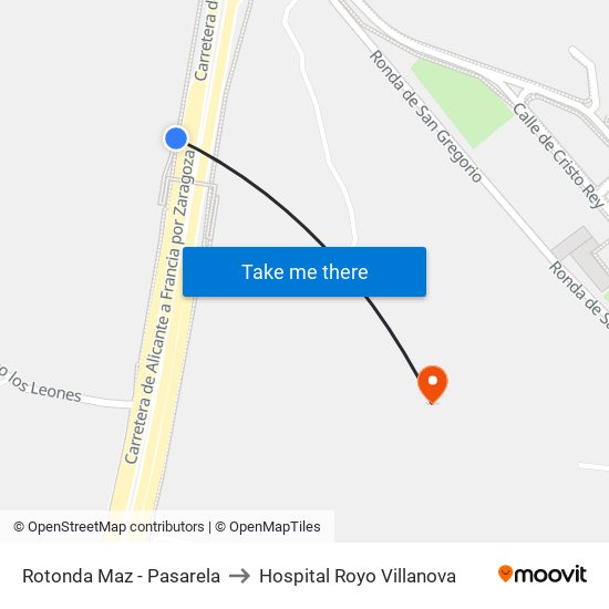 Rotonda Maz - Pasarela to Hospital Royo Villanova map