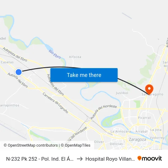 N-232 Pk 252 - Pol. Ind. El Águila to Hospital Royo Villanova map
