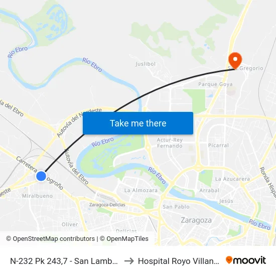 N-232 Pk 243,7 - San Lamberto to Hospital Royo Villanova map