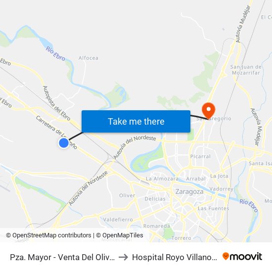 Pza. Mayor - Venta Del Olivar to Hospital Royo Villanova map