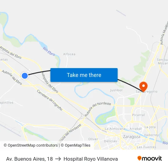Av. Buenos Aires, 18 to Hospital Royo Villanova map