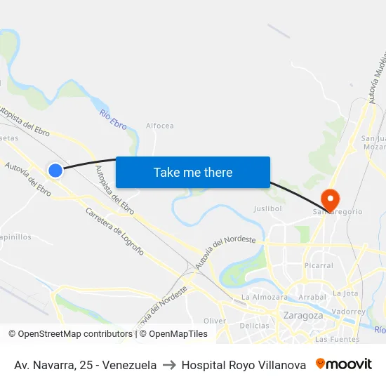 Av. Navarra, 25 - Venezuela to Hospital Royo Villanova map