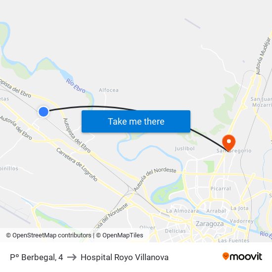 Pº Berbegal, 4 to Hospital Royo Villanova map