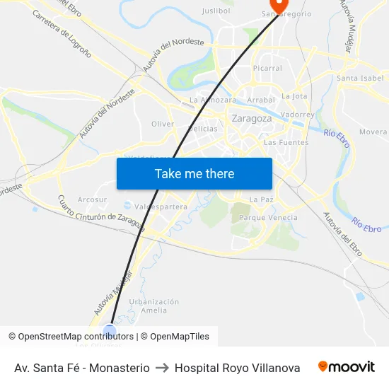 Av. Santa Fé - Monasterio to Hospital Royo Villanova map