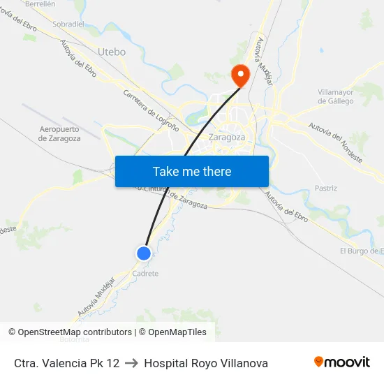 Ctra. Valencia Pk 12 to Hospital Royo Villanova map