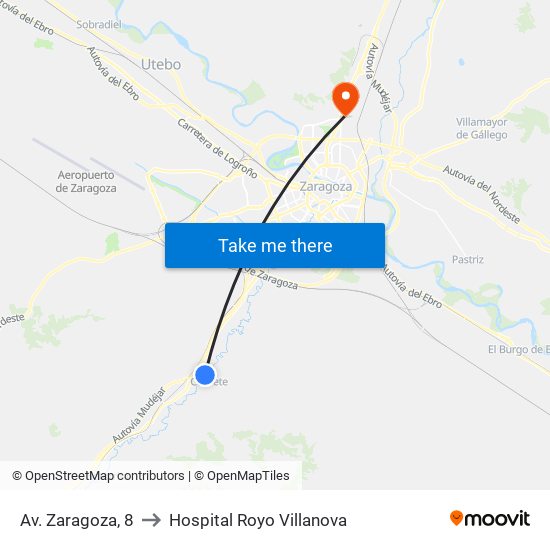 Av. Zaragoza, 8 to Hospital Royo Villanova map