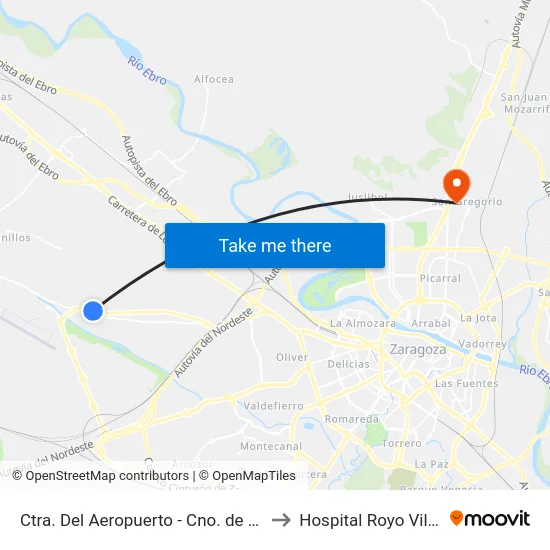 Ctra. Del Aeropuerto - Cno. de La Olmera to Hospital Royo Villanova map