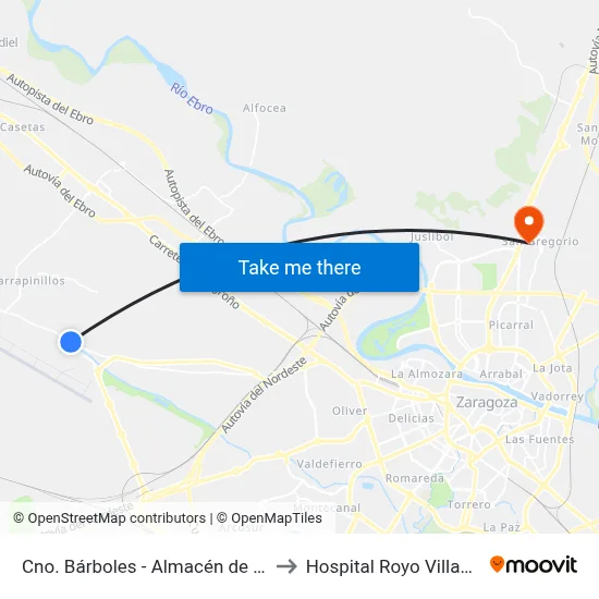 Cno. Bárboles - Almacén de Leña to Hospital Royo Villanova map