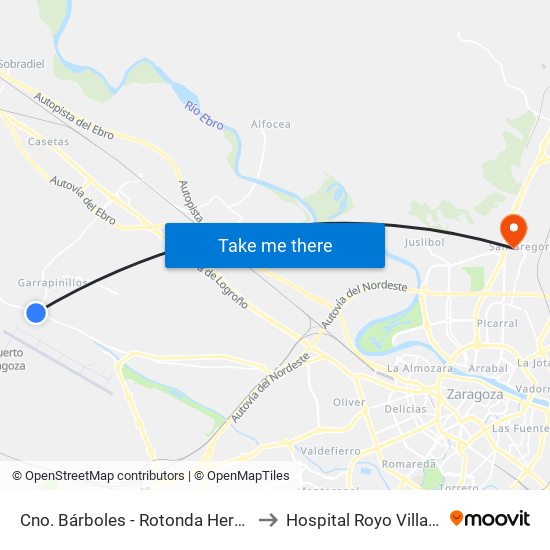 Cno. Bárboles - Rotonda Herradura to Hospital Royo Villanova map