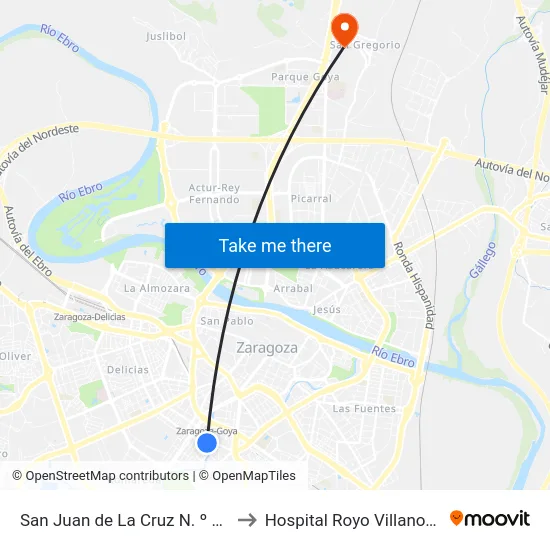 San Juan de La Cruz N. º 26 to Hospital Royo Villanova map