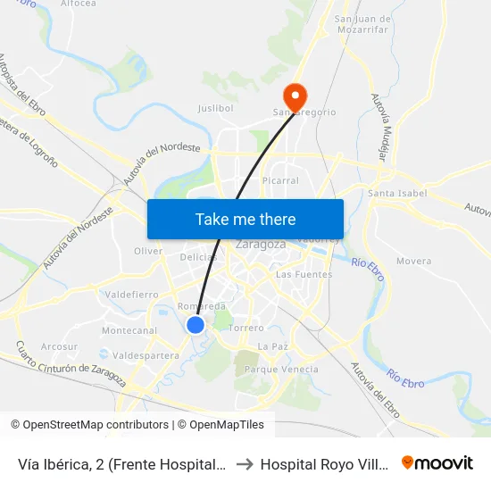 Vía Ibérica, 2 (Frente Hospital Militar) to Hospital Royo Villanova map