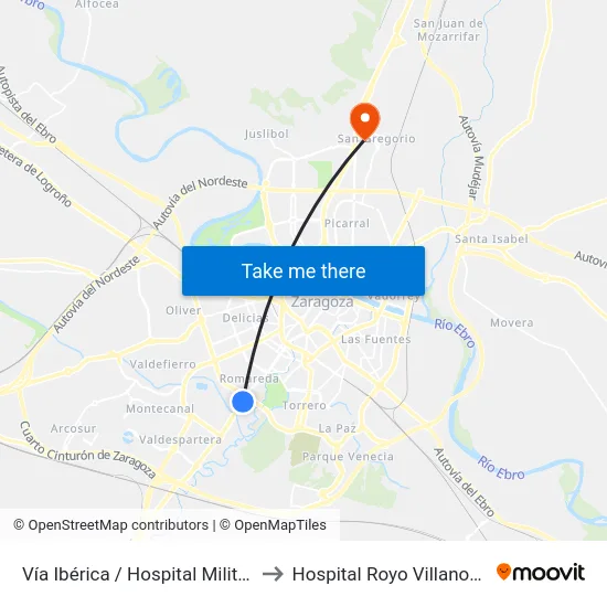 Vía Ibérica / Hospital Militar to Hospital Royo Villanova map