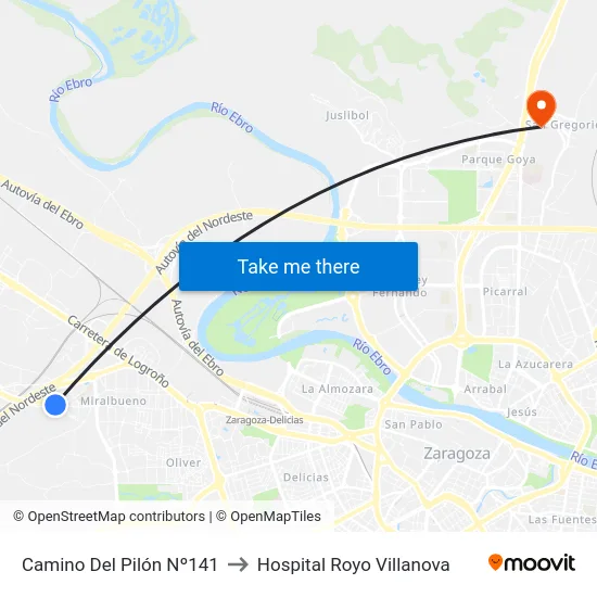 Camino Del Pilón Nº141 to Hospital Royo Villanova map