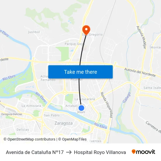 Avenida de Cataluña Nº17 to Hospital Royo Villanova map