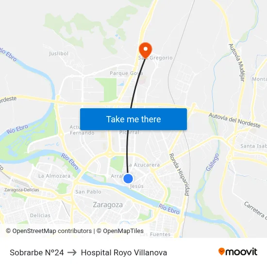 Sobrarbe Nº24 to Hospital Royo Villanova map