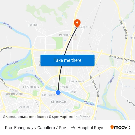 Pso. Echegaray y Caballero / Puente de Santiago to Hospital Royo Villanova map