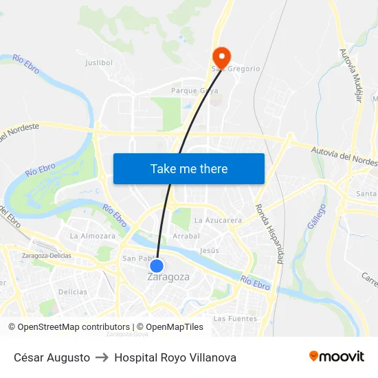 César Augusto to Hospital Royo Villanova map
