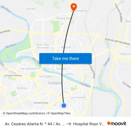 Av. Cesáreo Alierta N. º 44 / Av. de San José to Hospital Royo Villanova map