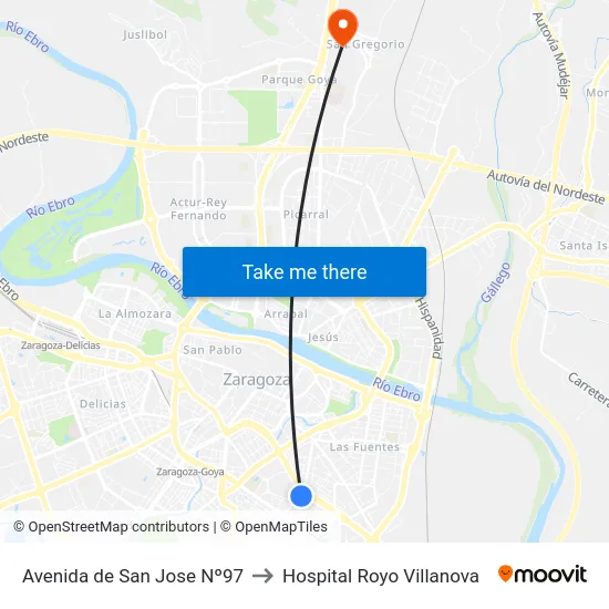Avenida de San Jose Nº97 to Hospital Royo Villanova map