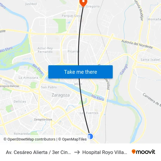Av. Cesáreo Alierta / 3er Cinturón to Hospital Royo Villanova map