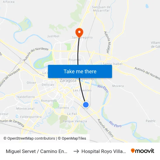 Miguel Servet / Camino Enmedio to Hospital Royo Villanova map