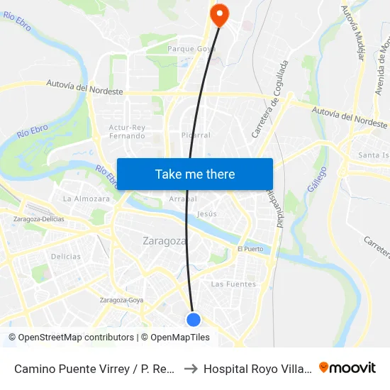 Camino Puente Virrey / P. Remacha to Hospital Royo Villanova map