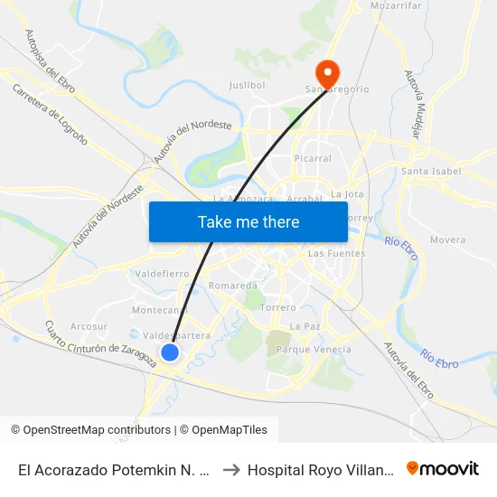 El Acorazado Potemkin N. º 27 to Hospital Royo Villanova map