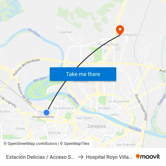 Estación Delicias / Acceso Salidas to Hospital Royo Villanova map