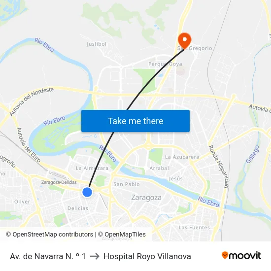 Av. de Navarra N. º 1 to Hospital Royo Villanova map