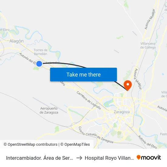 Intercambiador. Área de Servicio to Hospital Royo Villanova map