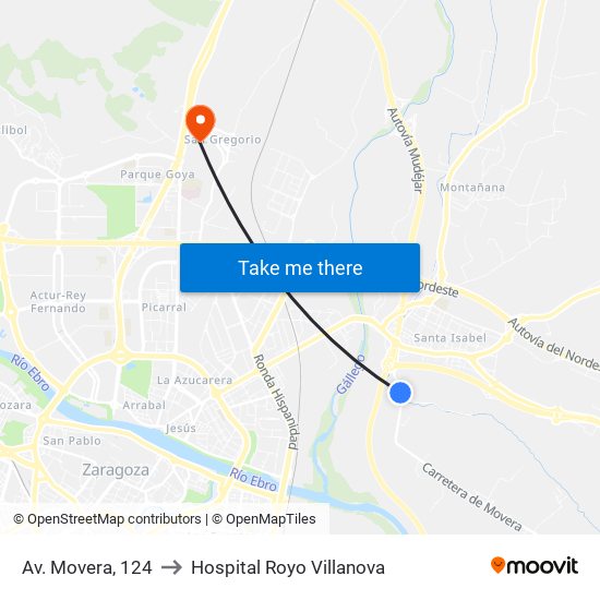 Av. Movera, 124 to Hospital Royo Villanova map