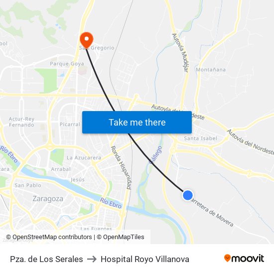 Pza. de Los Serales to Hospital Royo Villanova map