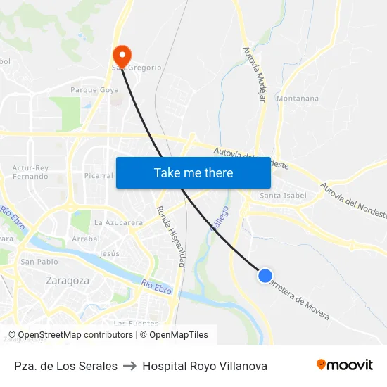 Pza. de Los Serales to Hospital Royo Villanova map