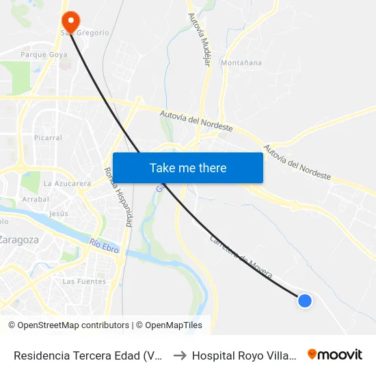 Residencia Tercera Edad (Vuelta) to Hospital Royo Villanova map