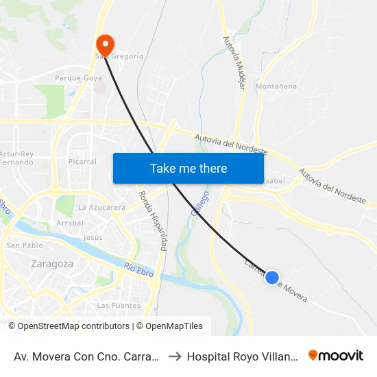 Av. Movera Con Cno. Carrasco to Hospital Royo Villanova map