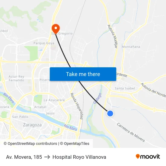 Av. Movera, 185 to Hospital Royo Villanova map