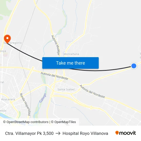 Ctra. Villamayor Pk 3,500 to Hospital Royo Villanova map