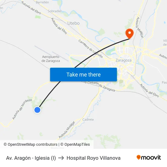 Av. Aragón - Frente Iglesia to Hospital Royo Villanova map