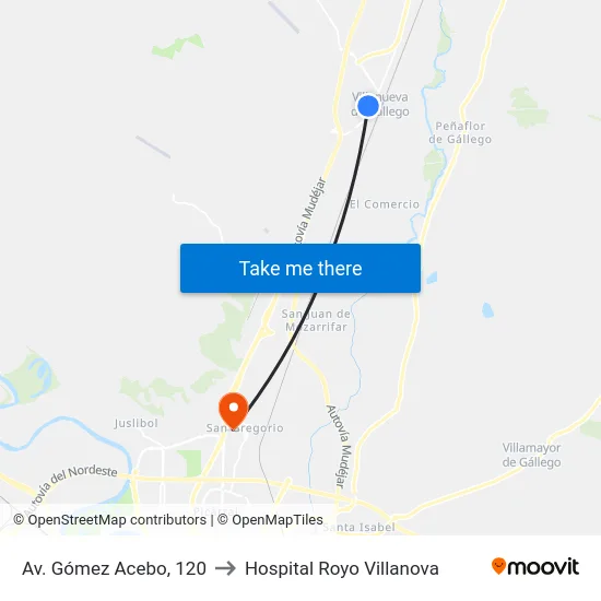 Av. Gómez Acebo, 120 to Hospital Royo Villanova map