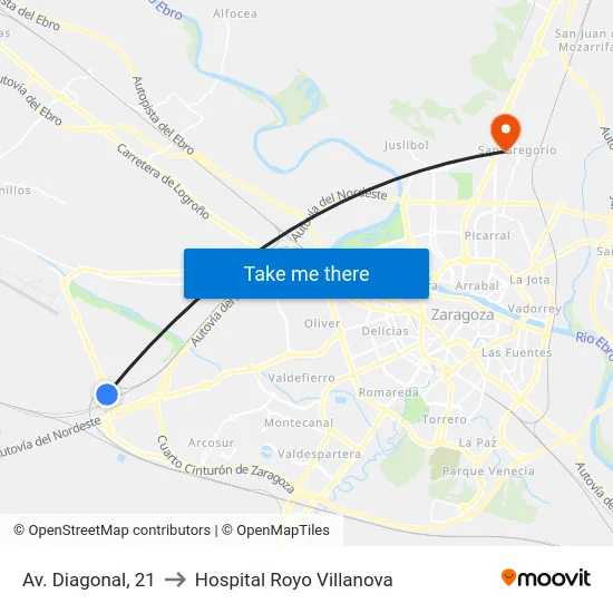 Av. Diagonal, 21 to Hospital Royo Villanova map