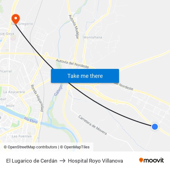 El Lugarico de Cerdán to Hospital Royo Villanova map