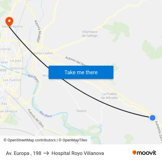 Av. Europa , 198 to Hospital Royo Villanova map