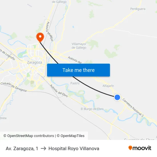 Av. Zaragoza, 1 to Hospital Royo Villanova map