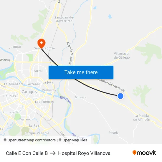 Calle E Con Calle B to Hospital Royo Villanova map