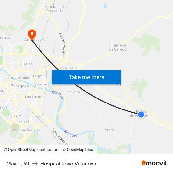 Mayor, 69 to Hospital Royo Villanova map